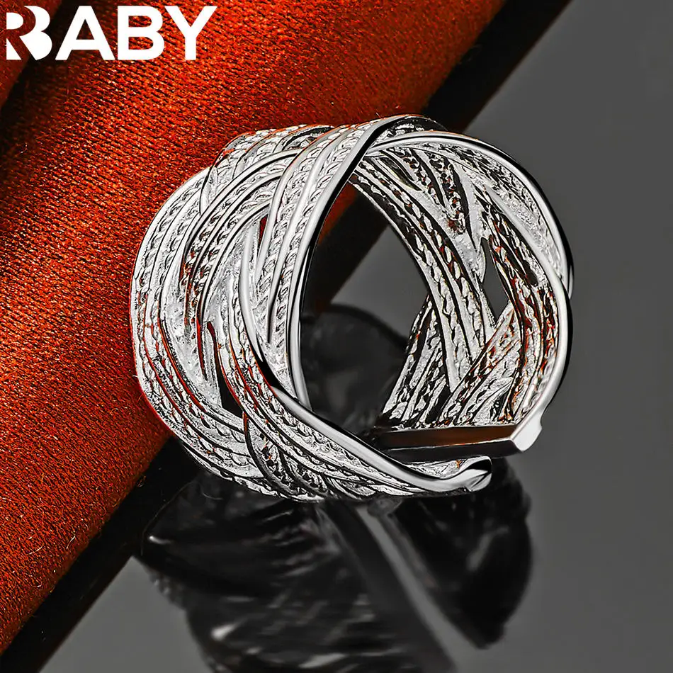 URBABY 925 فضة مضفر حلقة مفتوحة للنساء الرجال نعمة مجوهرات الاتجاه المألوف هدايا حفلة عيد ميلاد والارتداء اليومي