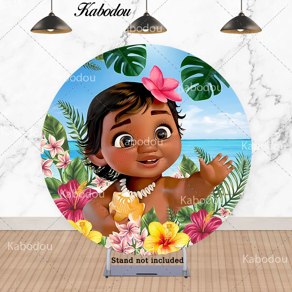 Disney Moana Round Photo Backdrop Cover For Girls Birthday Baby Shower Circle Photography Background Cylinder Covers