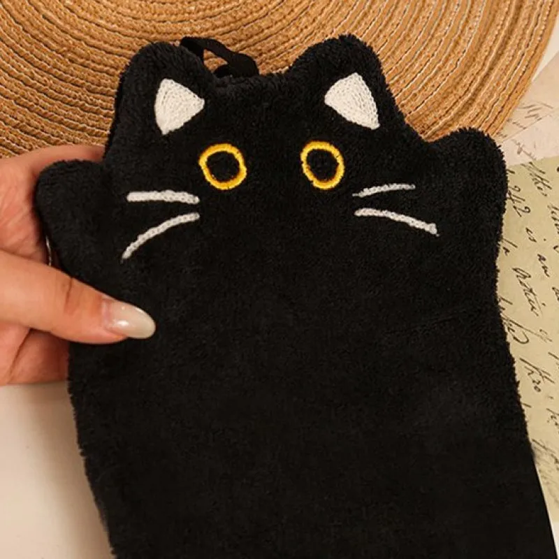 Cartoon cat handkerchief, thickened coral fleece, super absorbent kitchen heat-resistant pad, hanging cleaning cloth towel