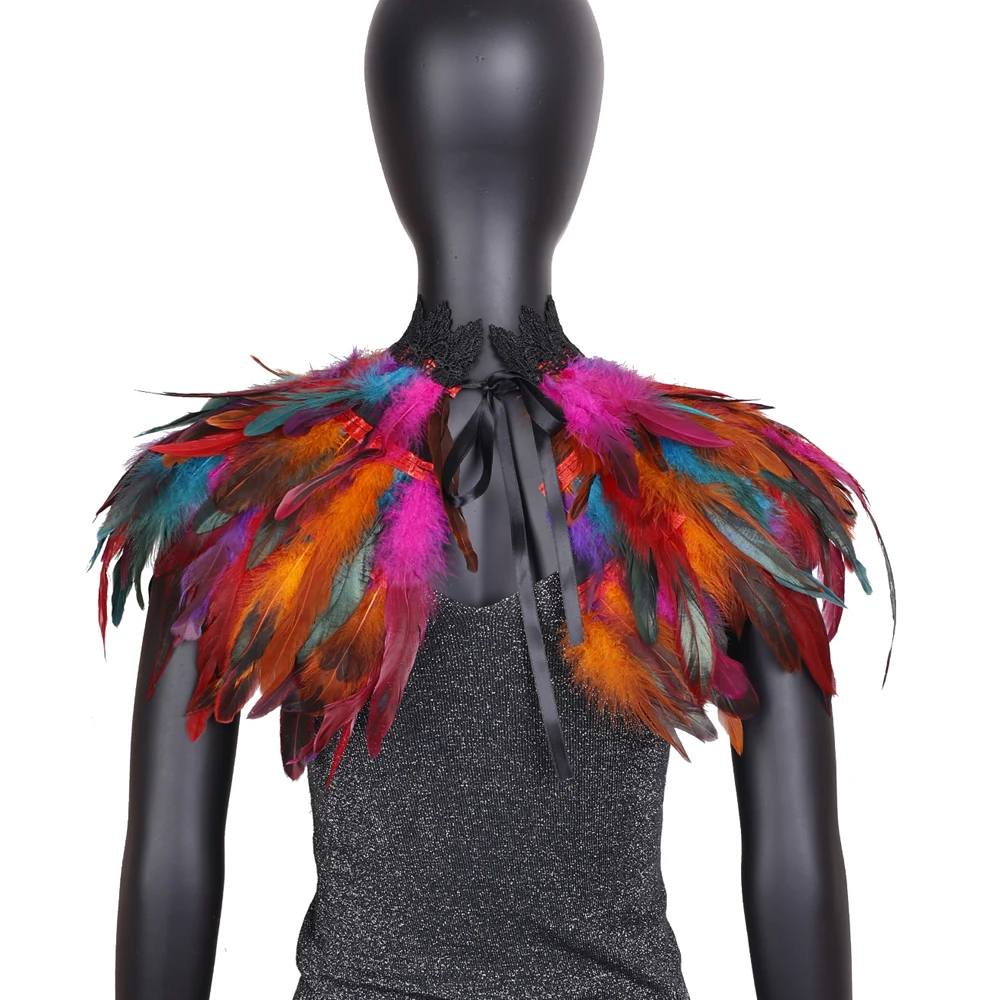 Women Harajuku Feather Shawl Gothic Feather wings epaulette pastel goth body harness,blackFeather wing body harness cage