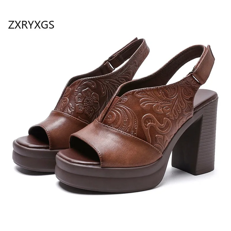 

ZXRYXGS Top Cowhide Embossed Ultra High Heeled Sandals 2026 New Summer Fish Mouth Elegant Fashion Sandals Women Trendy Sandals