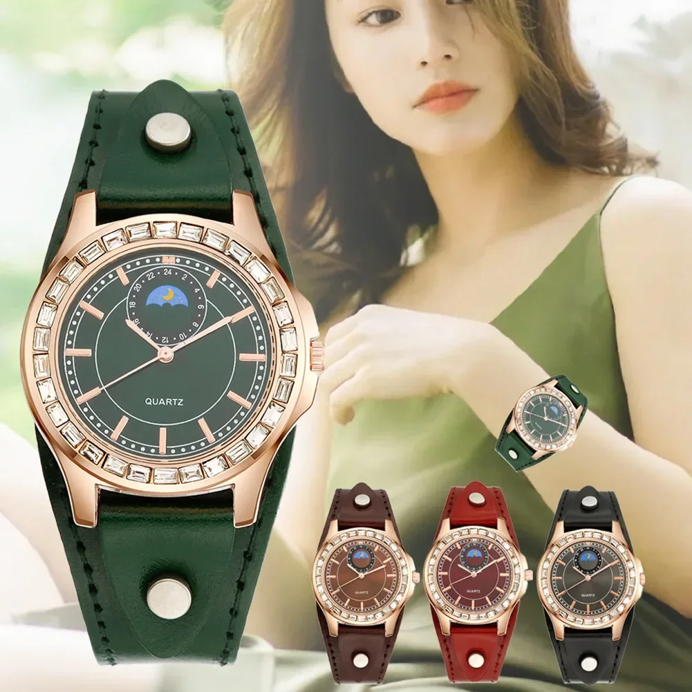 

Роскошные женские брендовые кварцевые часы с большим циферблатом и бриллиантами, модные 2023, черные кожаные женские простые деловые часы, подарочные часы