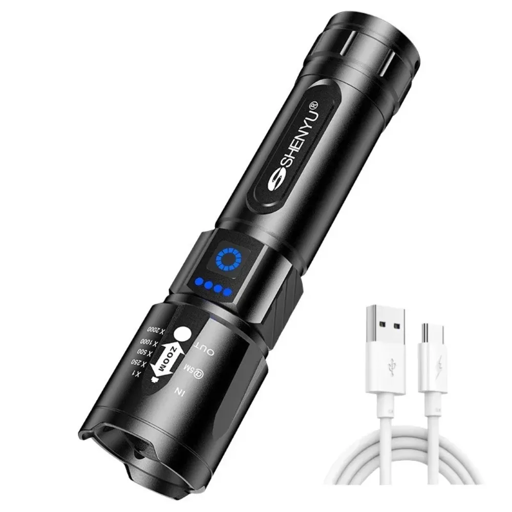 Super Bright White Dot Flashlight Long Range Zoomable Digital Display Torch for Outdoor Emergency Lighting Night Exploration