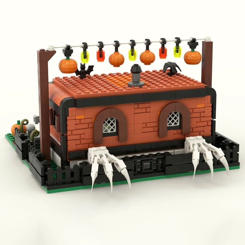 706pcs Moc Creative Halloween Camper Ghost House Desktop Atmosphere Decoration Building Blocks Bricks Toys Kids Boys and Girls