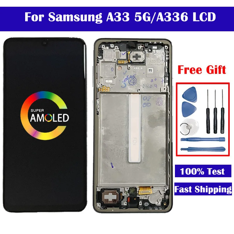 Super AMOLED For Samsung Galaxy A33 5G LCD Display With Frame Touch Screen Digitizer For samsung A336 LCD A336B A336U A336E