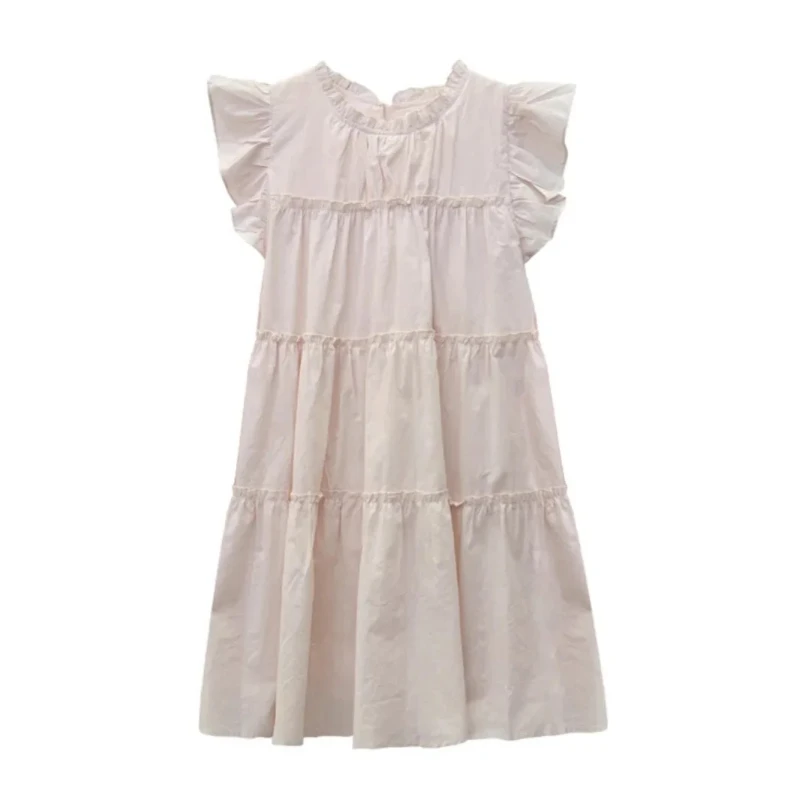 

Sweet Pink Summer Dress Women's 2025 plus Size Slimming Style from Loose Frock Skirt A- Line Mini Dress Fluffy Sleeves dffse