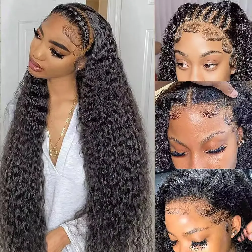 Natural Virgin Human HairCuticle Aligned Hair Pre Pluck Curly 5*5 Deep Wave Lace Front Wigs 100% Human Hair Lace Closure Wig