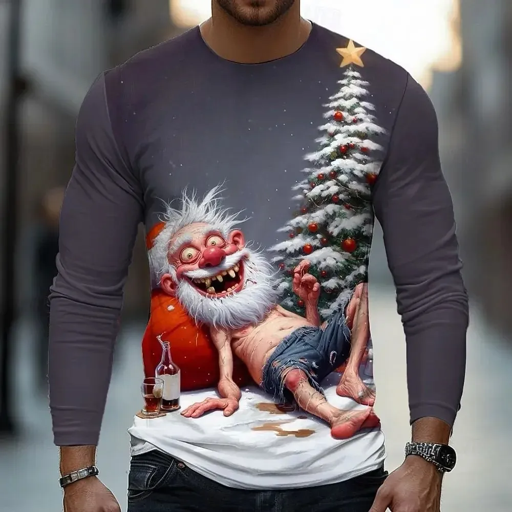 

2025 New Men's 3d Printed Christmas Autumn/Winter Long-Sleeved Round-Neck T-Shirt - Unique, Fashionable And Fun Pullover Shirt