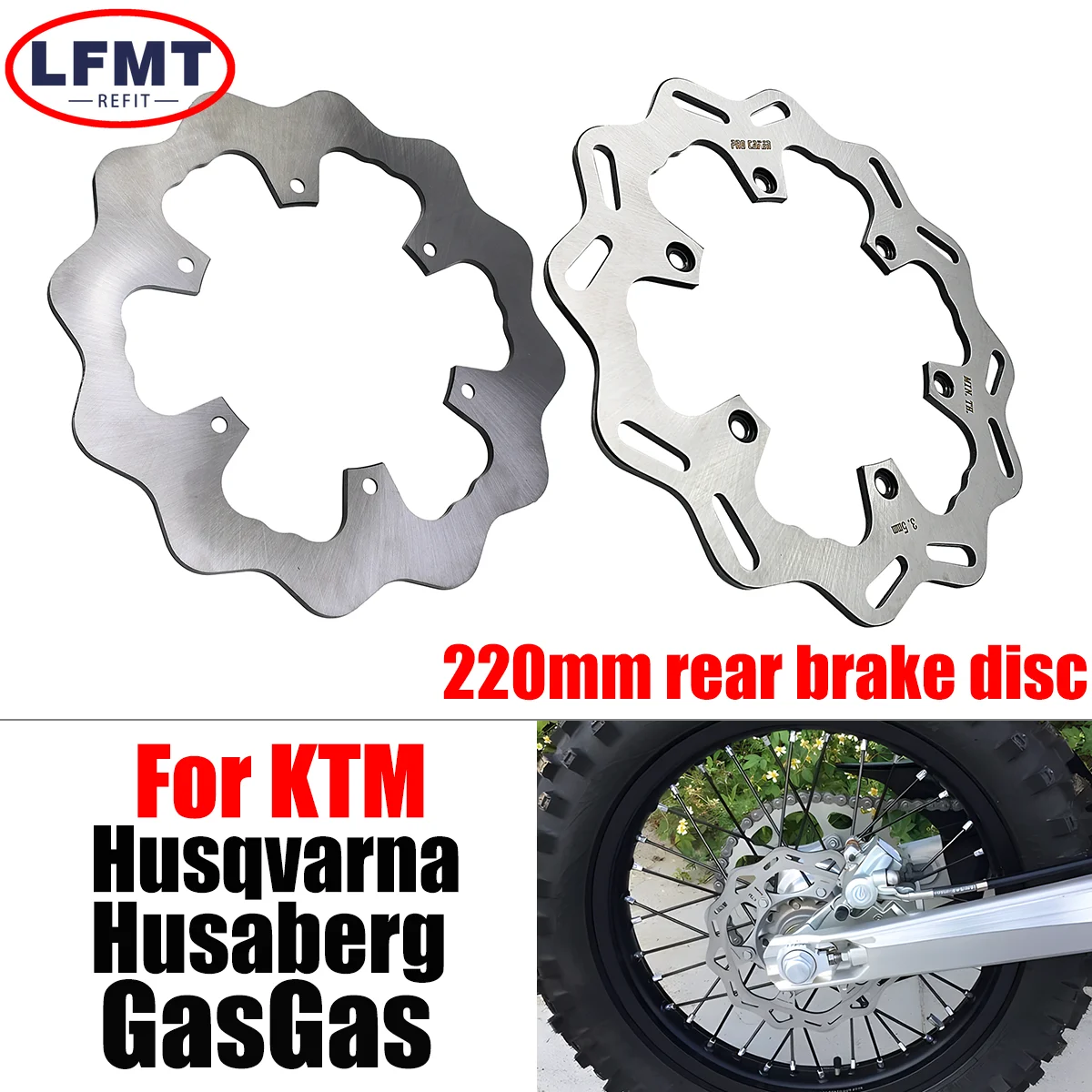 

220mm Rear Brake Discs Rotors For KTM 125 150 200 250 300 350 400 450 500 XC XCF XCW SX SXF EXC EXCF TPI Six Days 1994-2022 2023