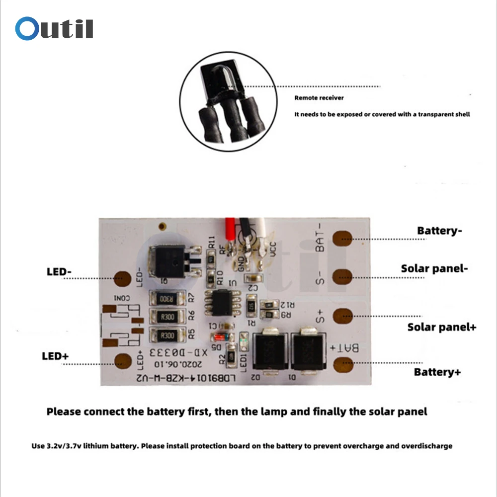 3.2V 3.7V Remote Control Solar Ceiling Light Control Panel Solar Flood Light Integrated Street Light 30W Circuit Board Driver