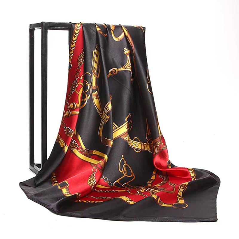 90*90cm Frauen Platz Silk Schal Luxus Marke Große Schal Halstuch Druck Stirnband Weiblich Foulard Bandana Wraps Hijab schals – Detail 5