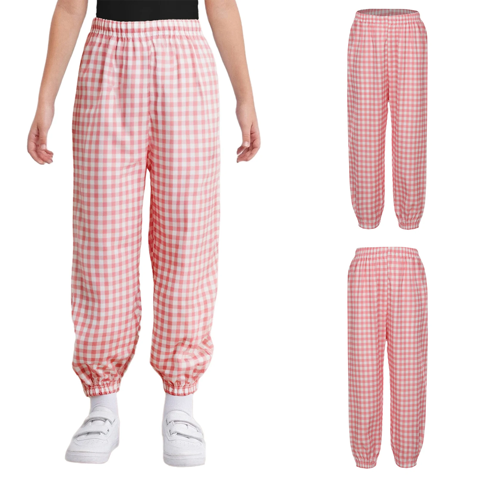 

Детские клетчатые брюки для девочек, эластичный пояс, эластичные брюки с отверстиями для ног, брюки в клетку, длинные спортивные штаны для повседневной носки, игровая одежда