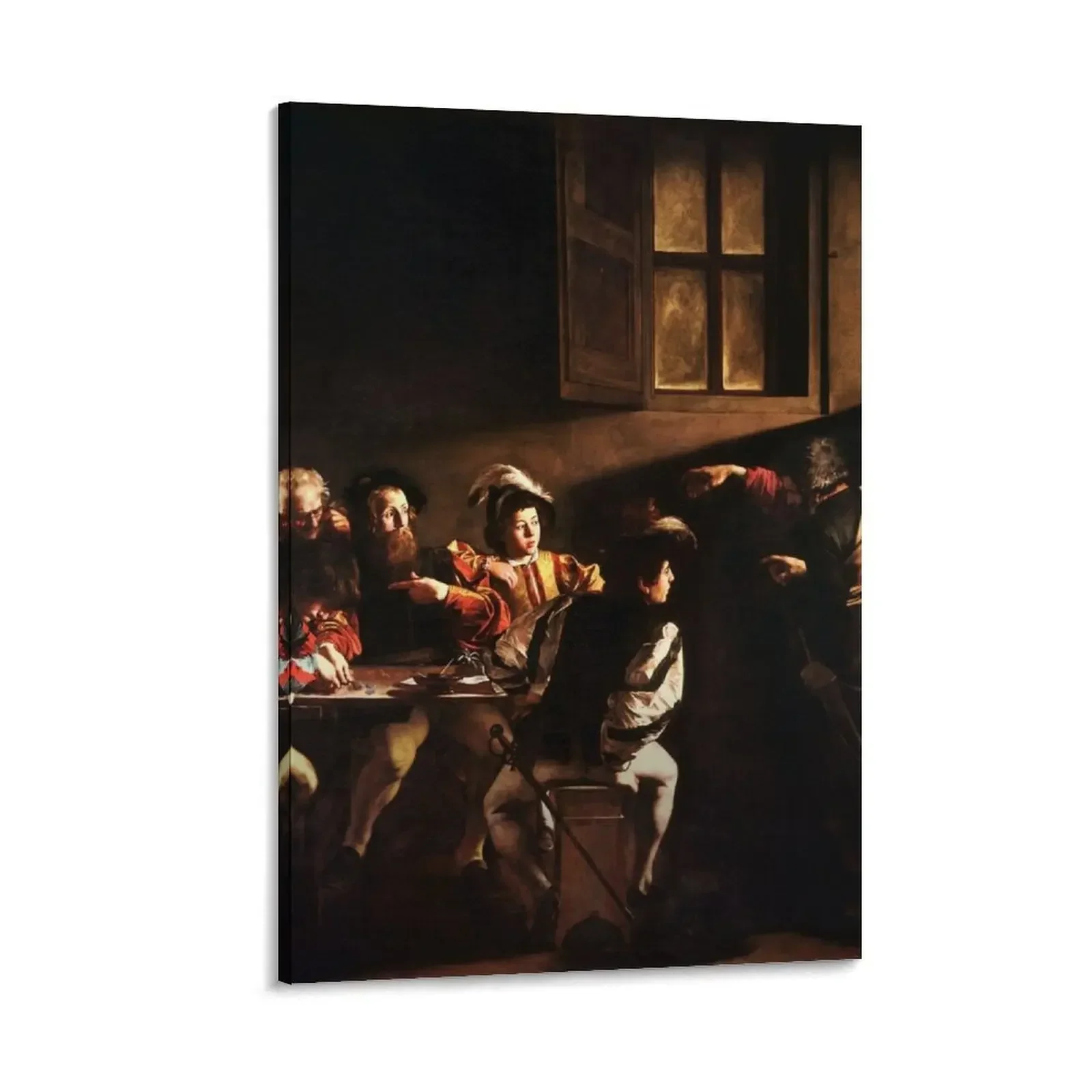 

High Resolution Caravaggio The Calling Of Saint Matthew 1600 Canvas Painting poster mural Decorative paintings wall decoration