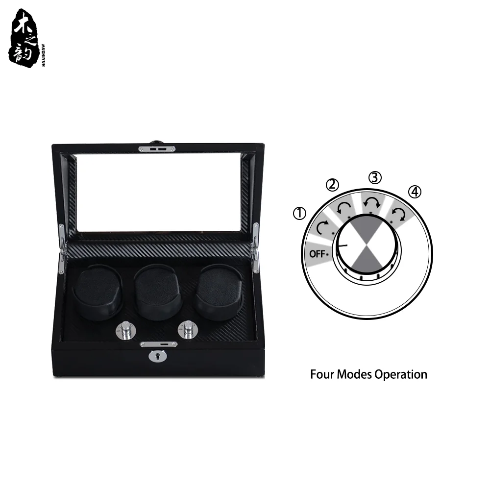 Wood Luxury Watch Organizer Box Men Automatic Mechanical Watch Winder with Zero Magnetism 3 Slot Rotating Personalized Gifts