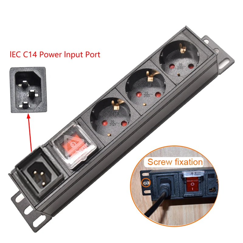 PDU Power Strip Distribution Unit Cabinet Rack Mount 2-8 Ways EU German Socket Outlets Switch C14 interface Input