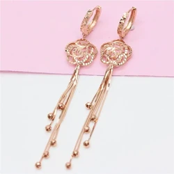 585 purple gold flower fashion soft chain tassel bead earrings for women plated 14K rose gold new exquisite earrings