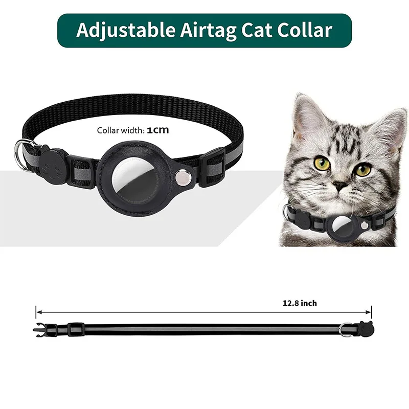 Dog Airtag Holder Collar Reflective Strip Nylon Adjustable Cat GPS Finder Anti-lost Location Tracker Bell Collar Pet Accessories