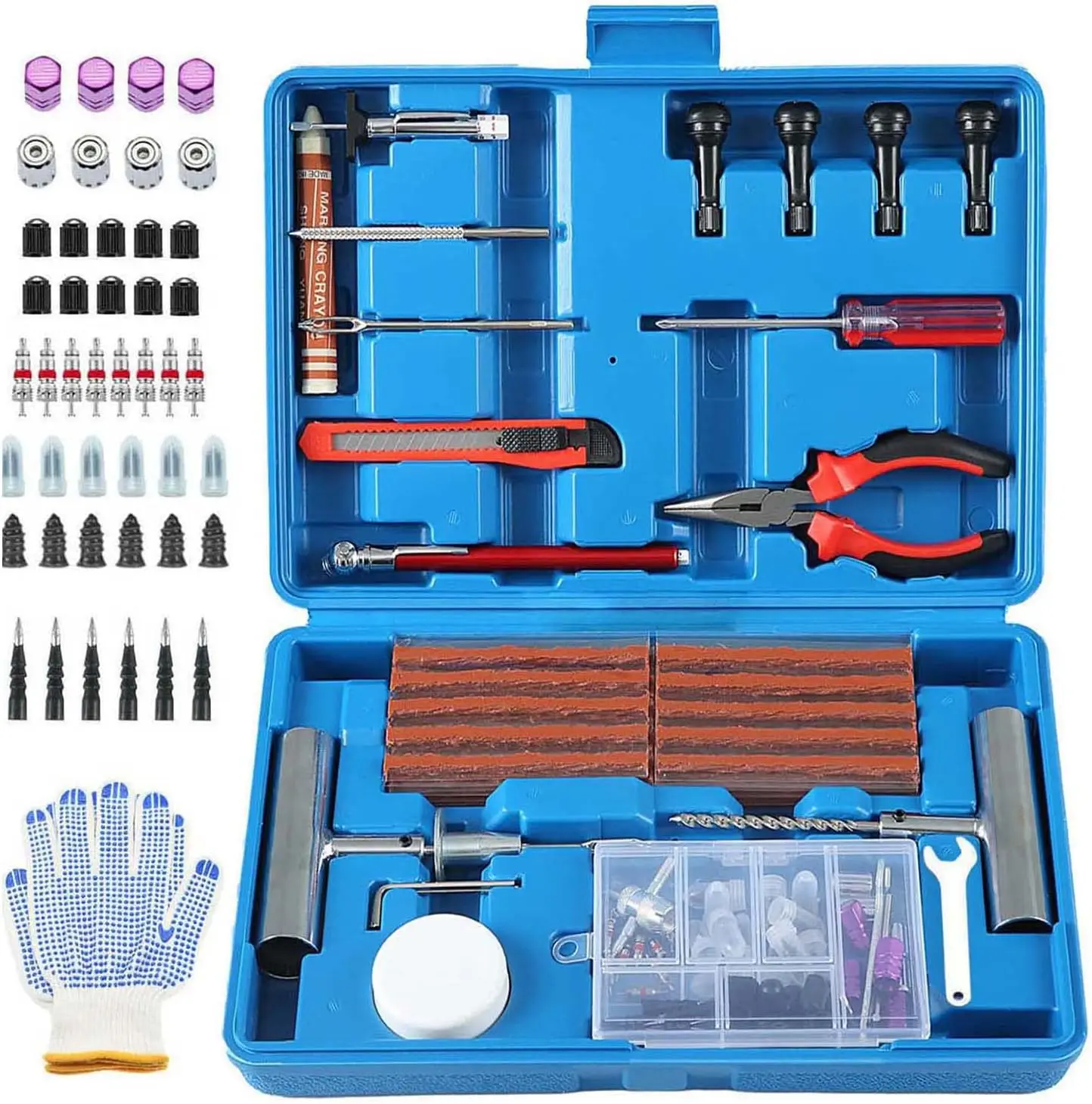 

117pcs Heavy Duty Tire Repair Kit with Universal Patches for Car, Motorcycle, Truck, Tractor, Trailer, RV, ATV
