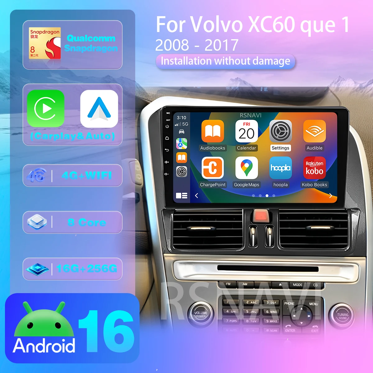 Android 16 für Volvo XC60 Que 1 2008 - 2017 Carplay Auto Autoradio Multimedia-Player Autoradio DSP GPS Stereo BT 360 Kamera