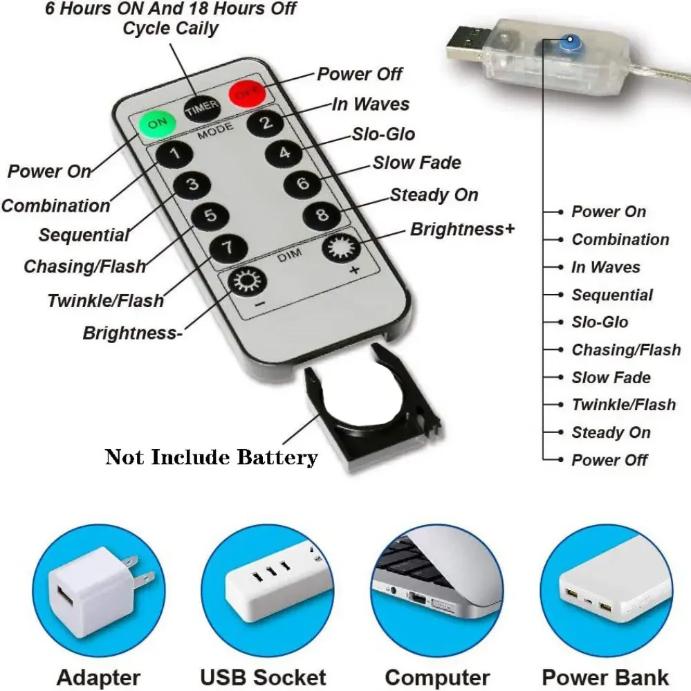 3/6M USB LED Curtain 8Modes Remote Control String Lights Holiday Wedding Fairy Garland Lights For Bedroom Living Room Decor