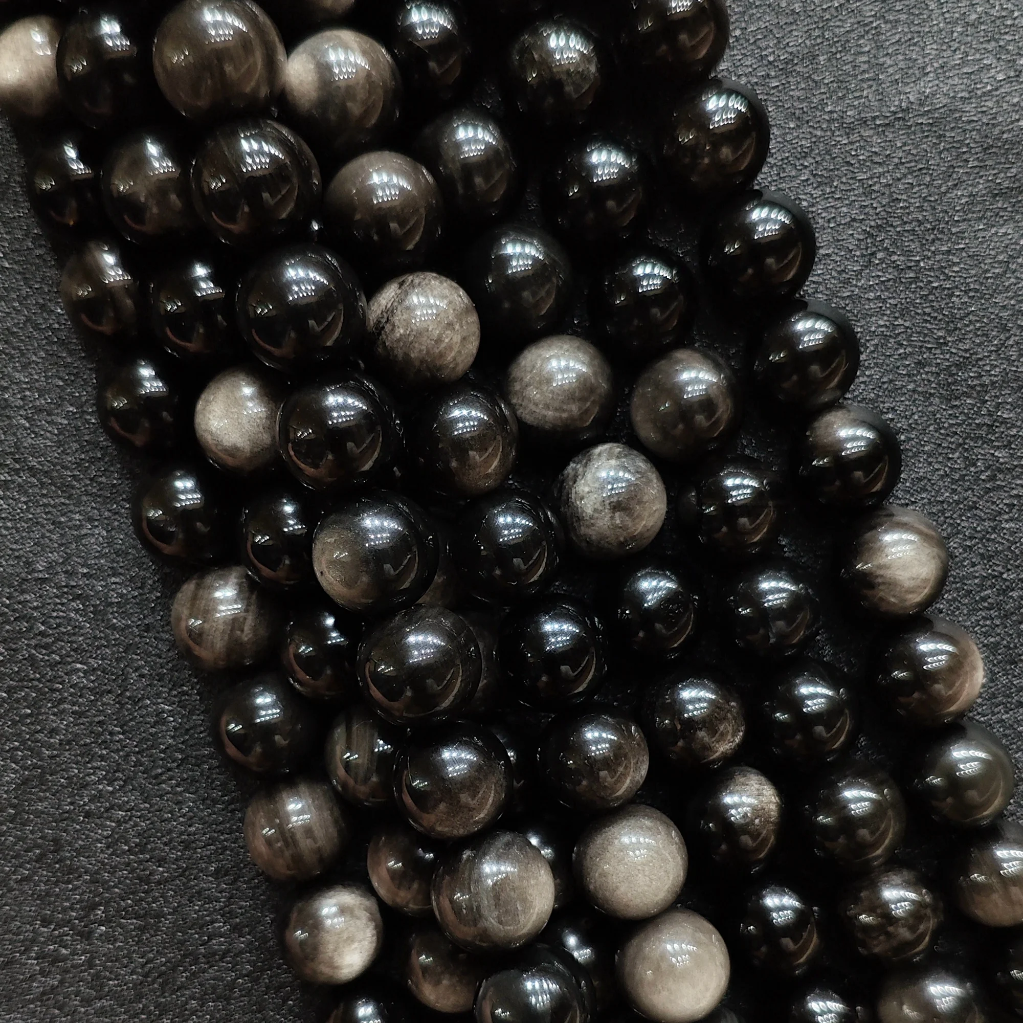 Raw Metallic Silver Sheen Obsidian Round Beads Grade C Natural Loose Gemstone Strand for Beading Design Accent view 3