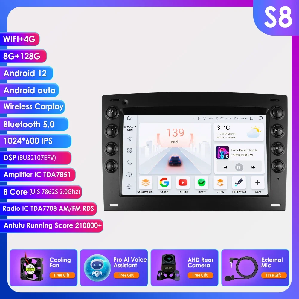 

Android 12 For Renault Megane 2 2002-2009 Car Auto radio multimedia Video player 7862 DSP Carplay 2din RDS Screen GPS Stereo SWC