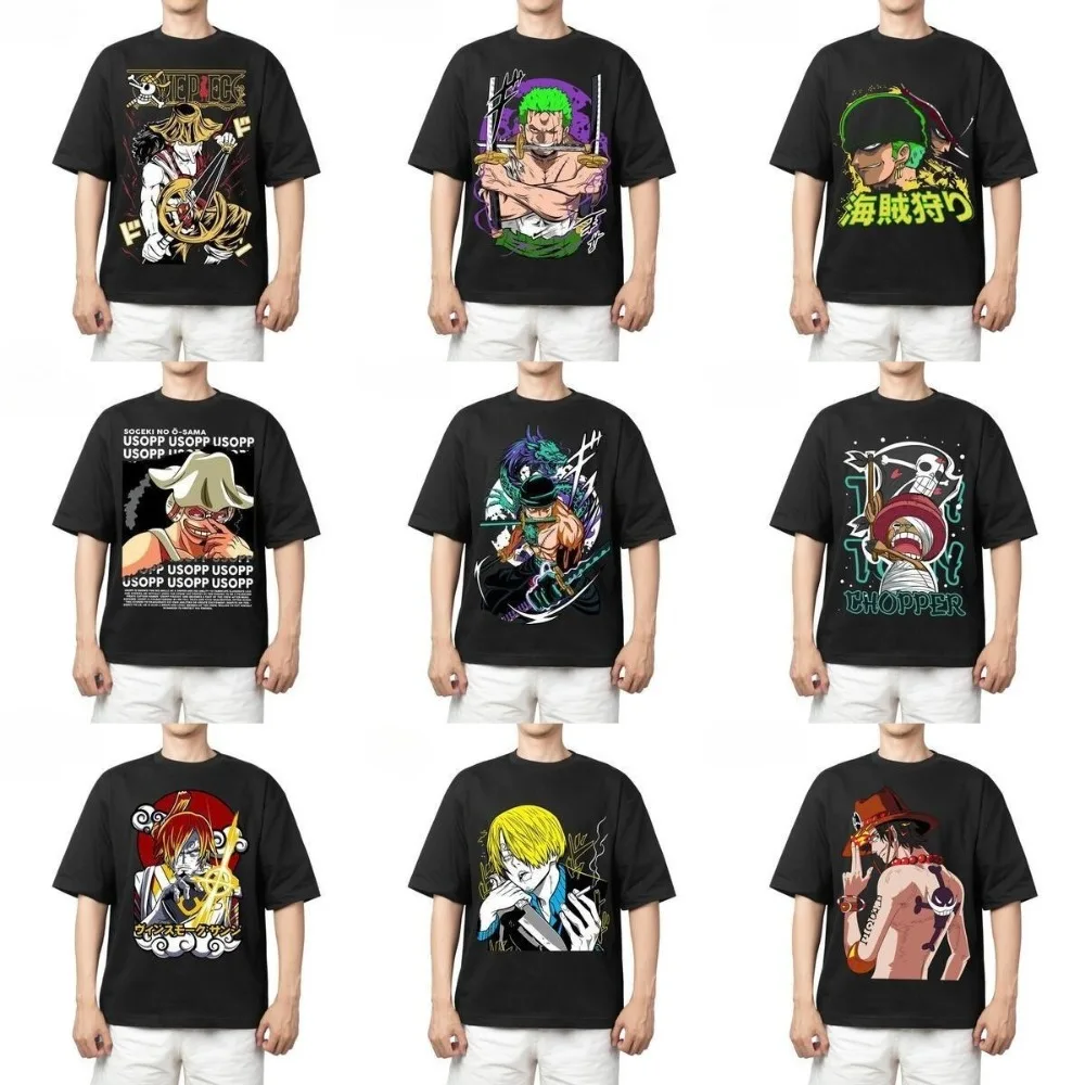 

One Piece, One Piece, Луффи и Зоро, модные повседневные футболки в японском стиле, мужские и женские топы с короткими рукавами Harajuku