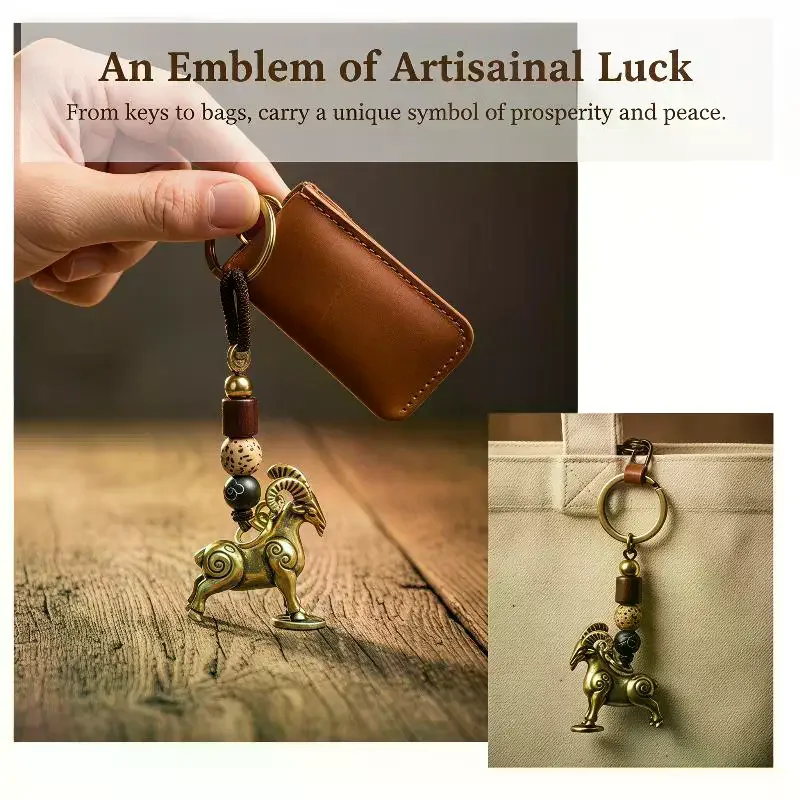 Brass Goat Keychain Antique Copper Zodiac Sheep Ornament Lightweight Metal Key Ring for Car Keys Daily Gift