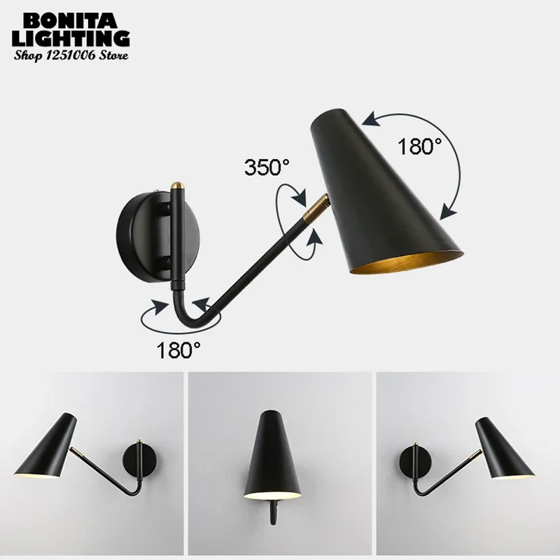 Modern Swing Arm Horn Wall Lamp With Plug Cable Living Room Bathroom Bedside Reading Lighting Angle Adjustable Wall Scones Light