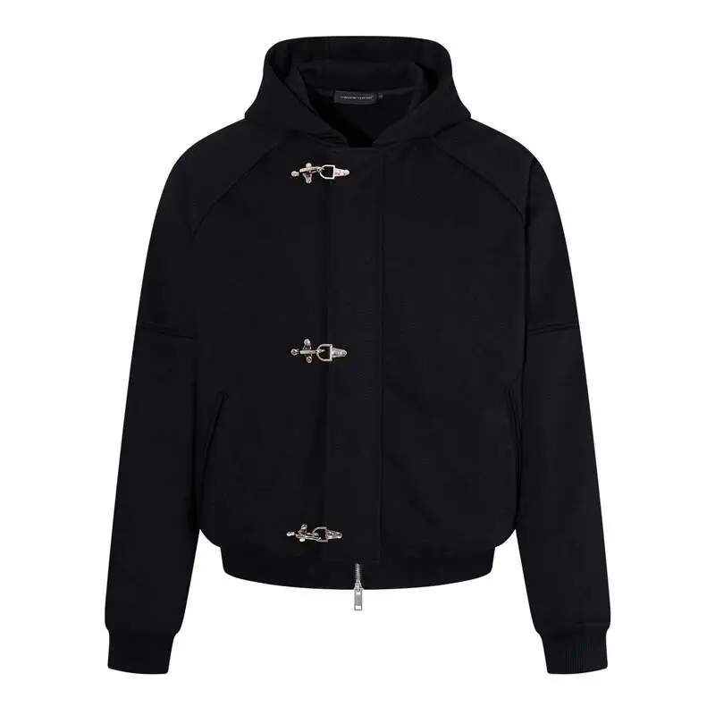 Metal Clasp Half Placket Zip Hoodie Mens Raglan Drop Shoulder Oversize Tailored Niche Retro Autumn Sweatshirt CS45