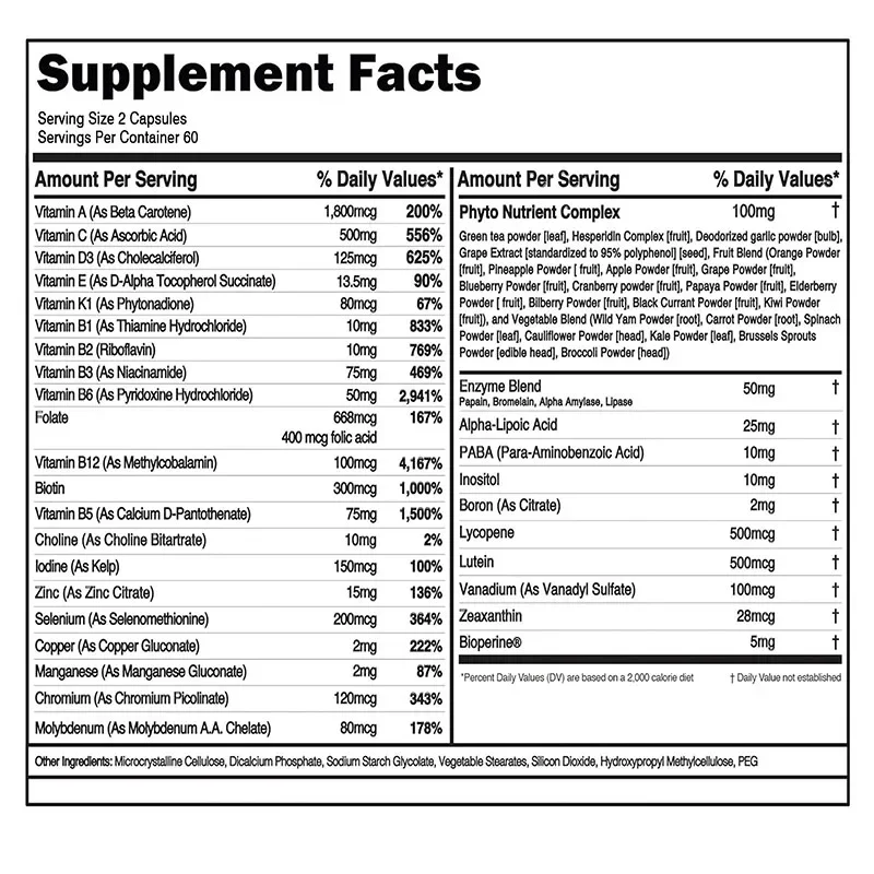 Multivitamine voor heren - verbetert de botsterkte, energie, immuniteit, oogverzorging, huidgezondheid en spierondersteuning