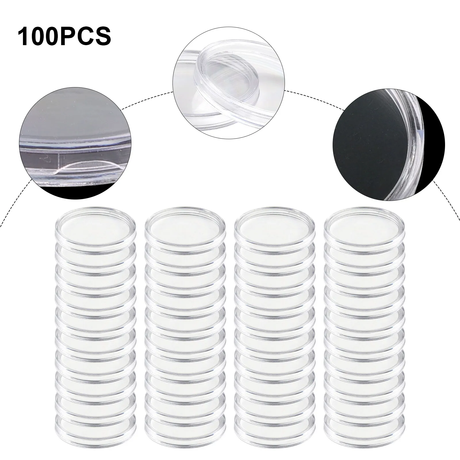 100pcs Clear 32mm Clear Plastic Coin Capsules Coin Holders Protector Cases Round Artware Display Boxes Household Storage Tools