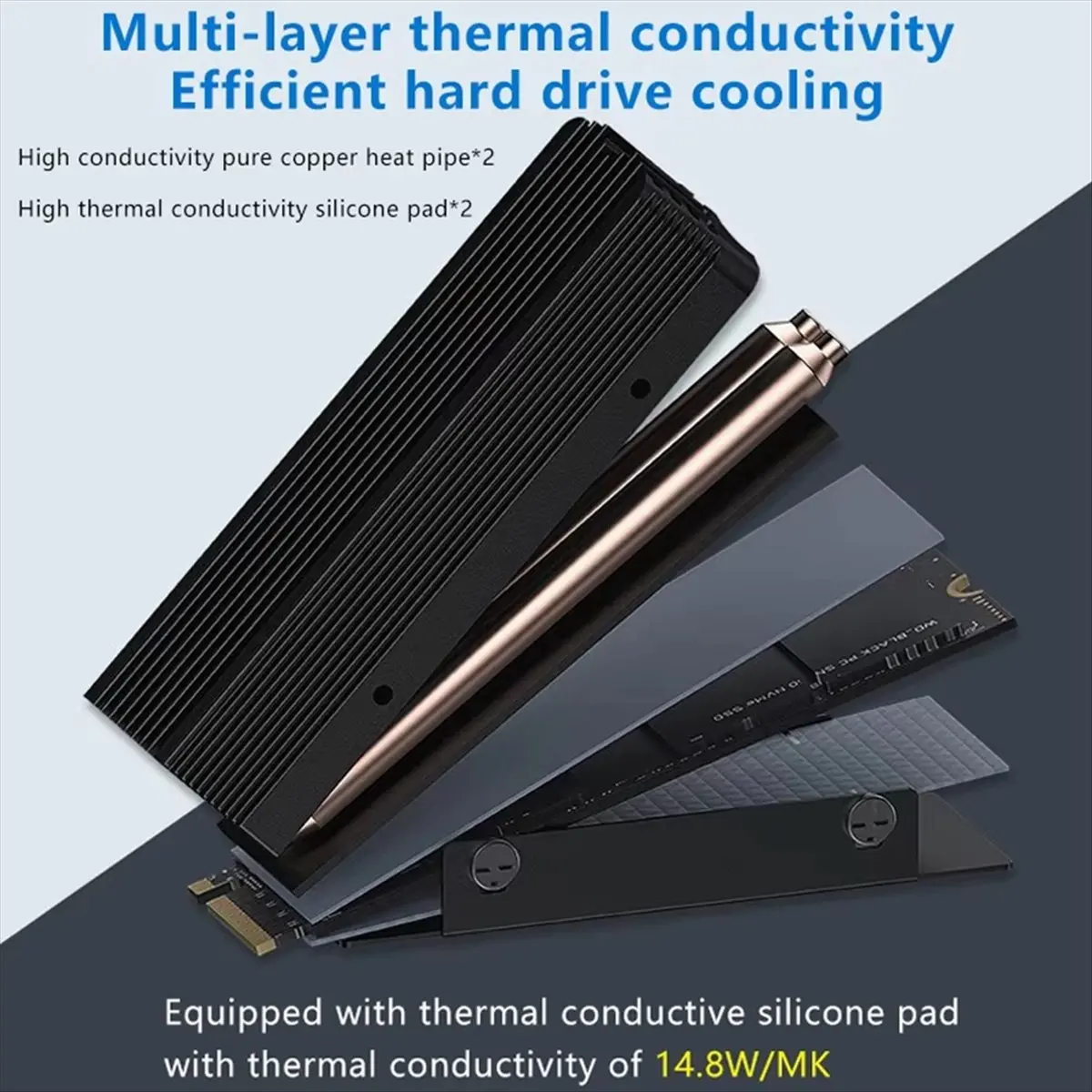

(ABGQ) M.2 2280 SSD Heatsink with 14.8W/MK Thermal Pad 2 Heat Pipes M.2 SSD Radiator for M.2 NVMe 2280 SSD Cooler Silver Grey