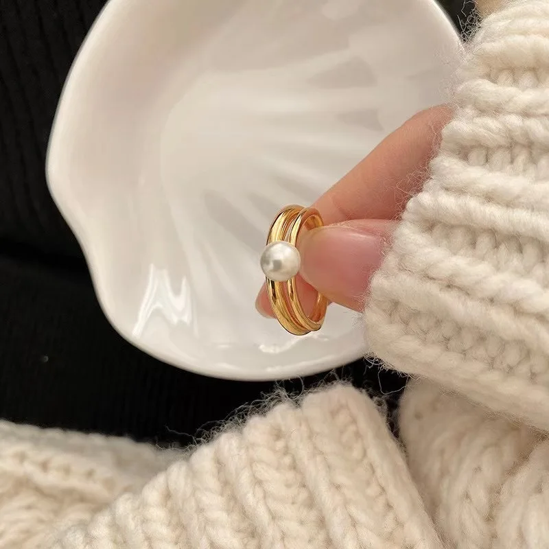 18K gilded internet celebrity hit Gorgeous AAAA++++ REAL NATURE  7-8mm akoya white Round Pearl ring