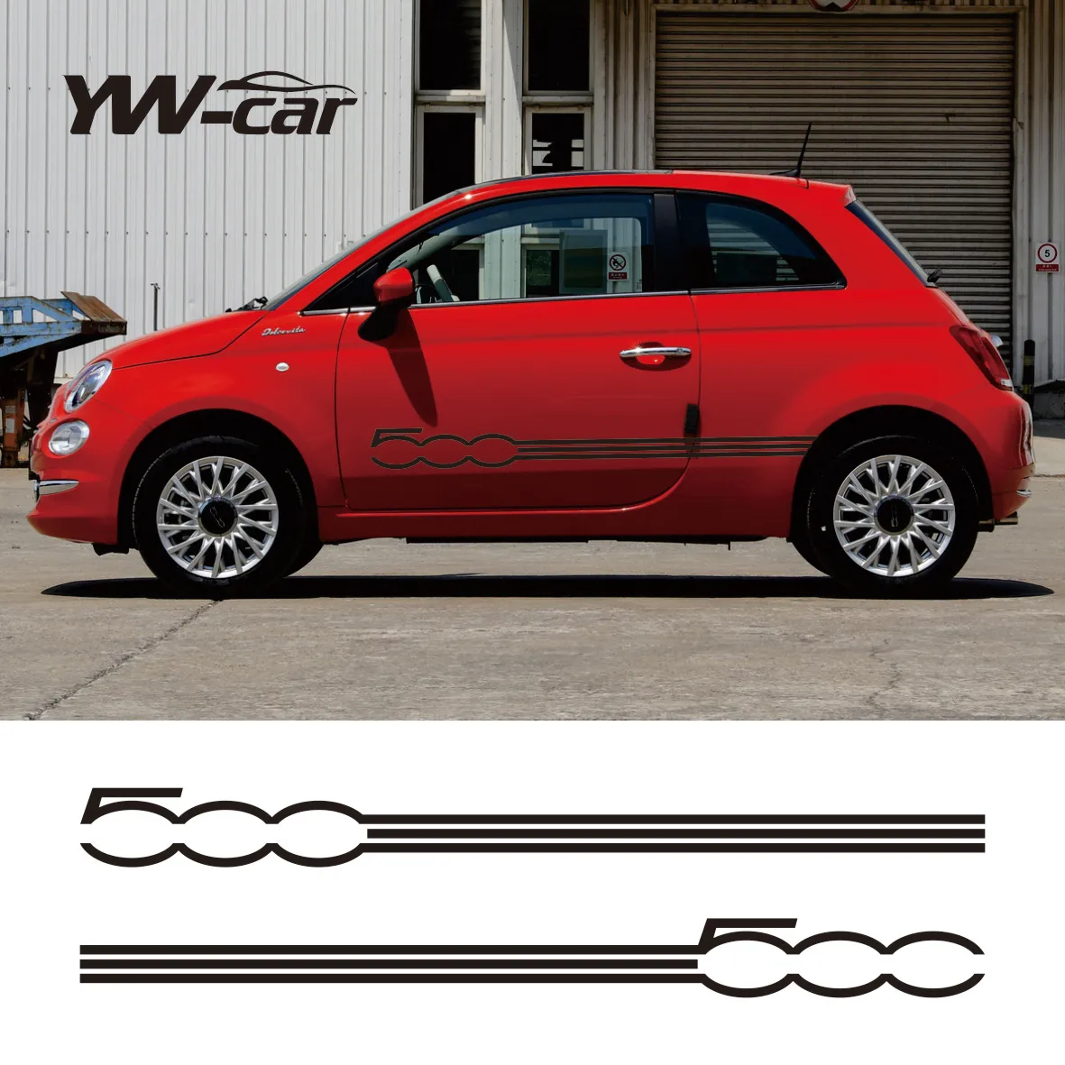 

2PCS For Fiat 500 2021 Car Door Side Skirt Long Stripes E Styling Stickers Tuning Auto Accessories Vinyl Film Decals