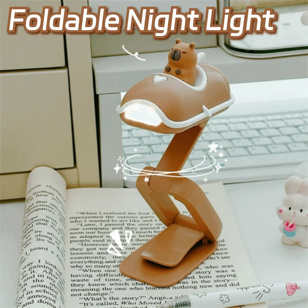 

Cartoon Capibara Reading Light Creative Battery Powered Mini Capibara Folding Desktop Lamp Portable Warm Bright