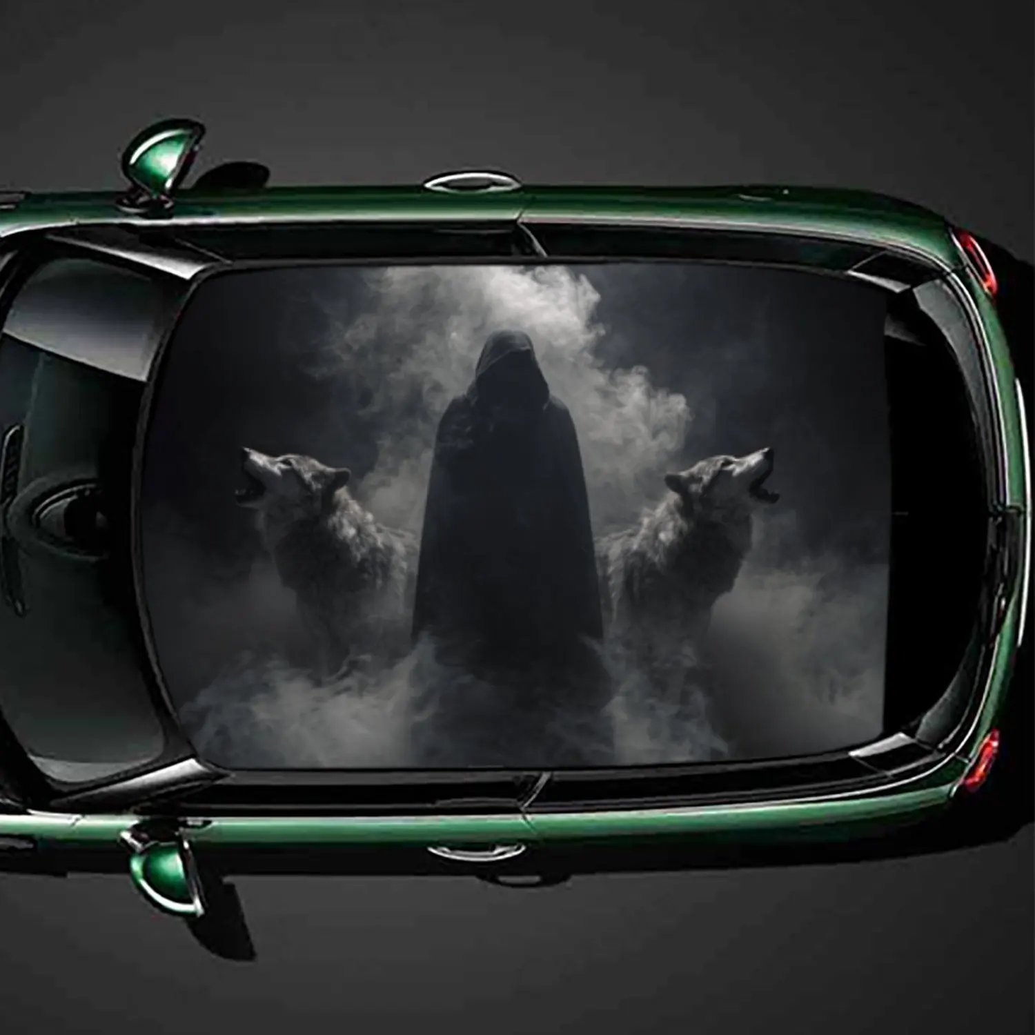 

Gothic Grim Reaper & Wolf Car Roof Vinyl Wraps Sticker, Auto Decal, Artistic Vehicle Decoration, Self-adhesive Waterproof Car Ex