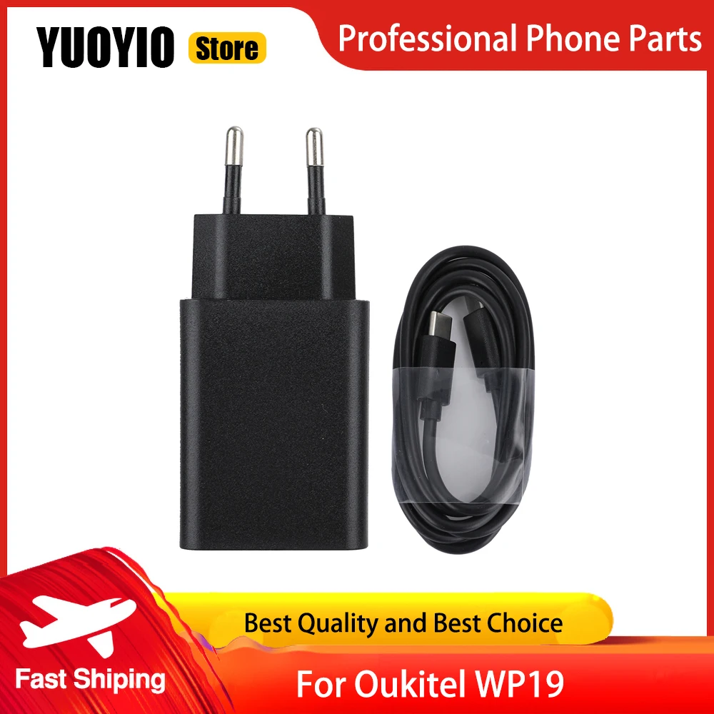 Oukitel WP19 Charger 100% Original New Official Quick Charging Adapter + USB Cable Data Line Charger