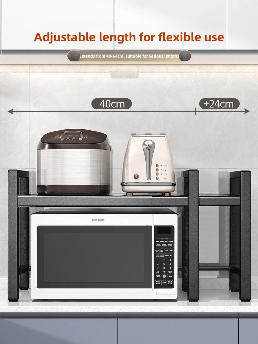 Kitchen Microwave Double Layer Expandable Storage Rack Home Use Rice Cooker Shelf Countertop Oven Rack Cooking Utensils Organ...