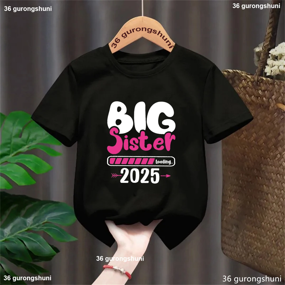 Big Sister Loading 2025 Letter Printed Tshirt Girls Funny Kids Clothes Harajuku Kawaii Children\'S Clothing T-Shirt Tops