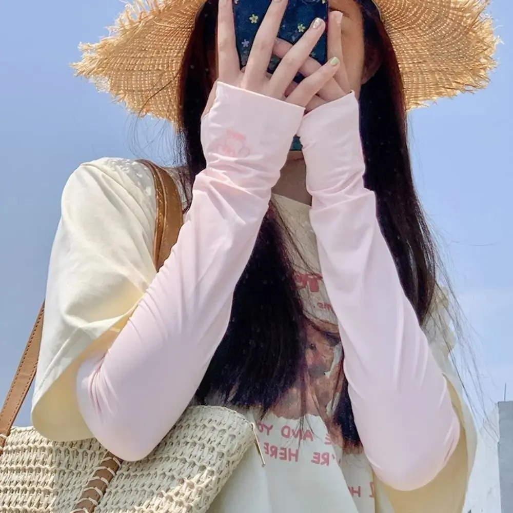 ปลอกแขนผ้าไหมน้ำแข็งยืดหยุ่นลายการ์ตูนสัตว์ ปลอกแขนกันแดด ป้องกันรังสียูวี ถุงมือปั่นจักรยานฤดูร้อน