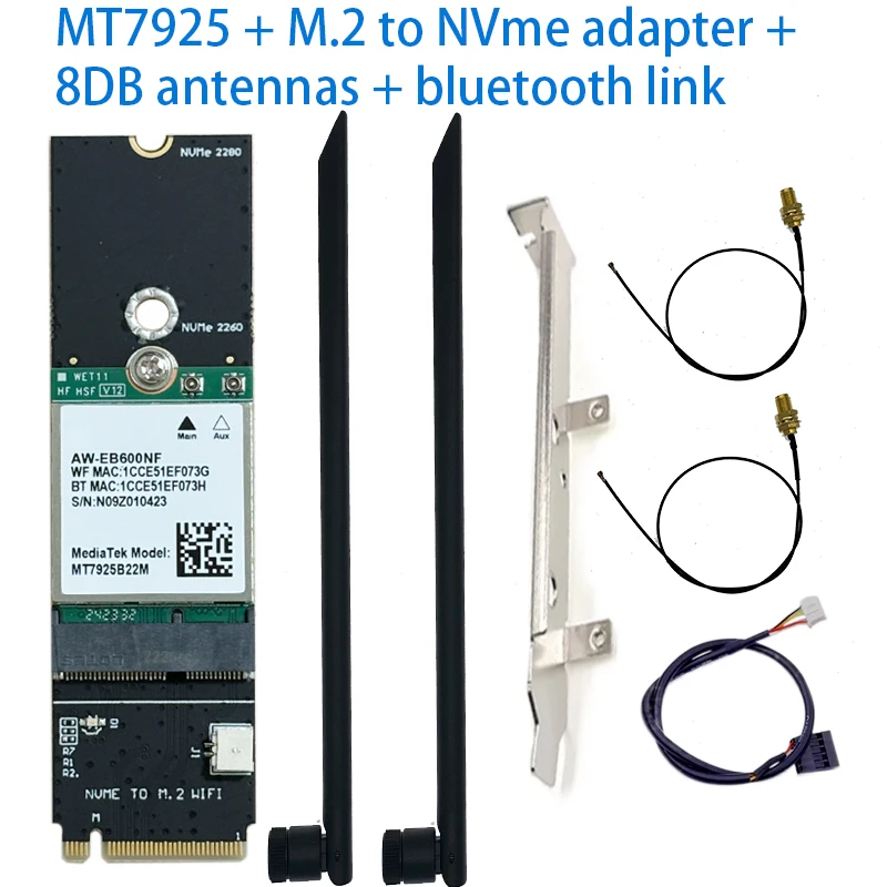 Placa de rede sem fio para Windows 11, MT7925, WiFi 7 Lan Card, Bluetooth 5.3 M.2 NGFF, 5400Mbps, Tri Band 2.4G, 5G, 6GHz