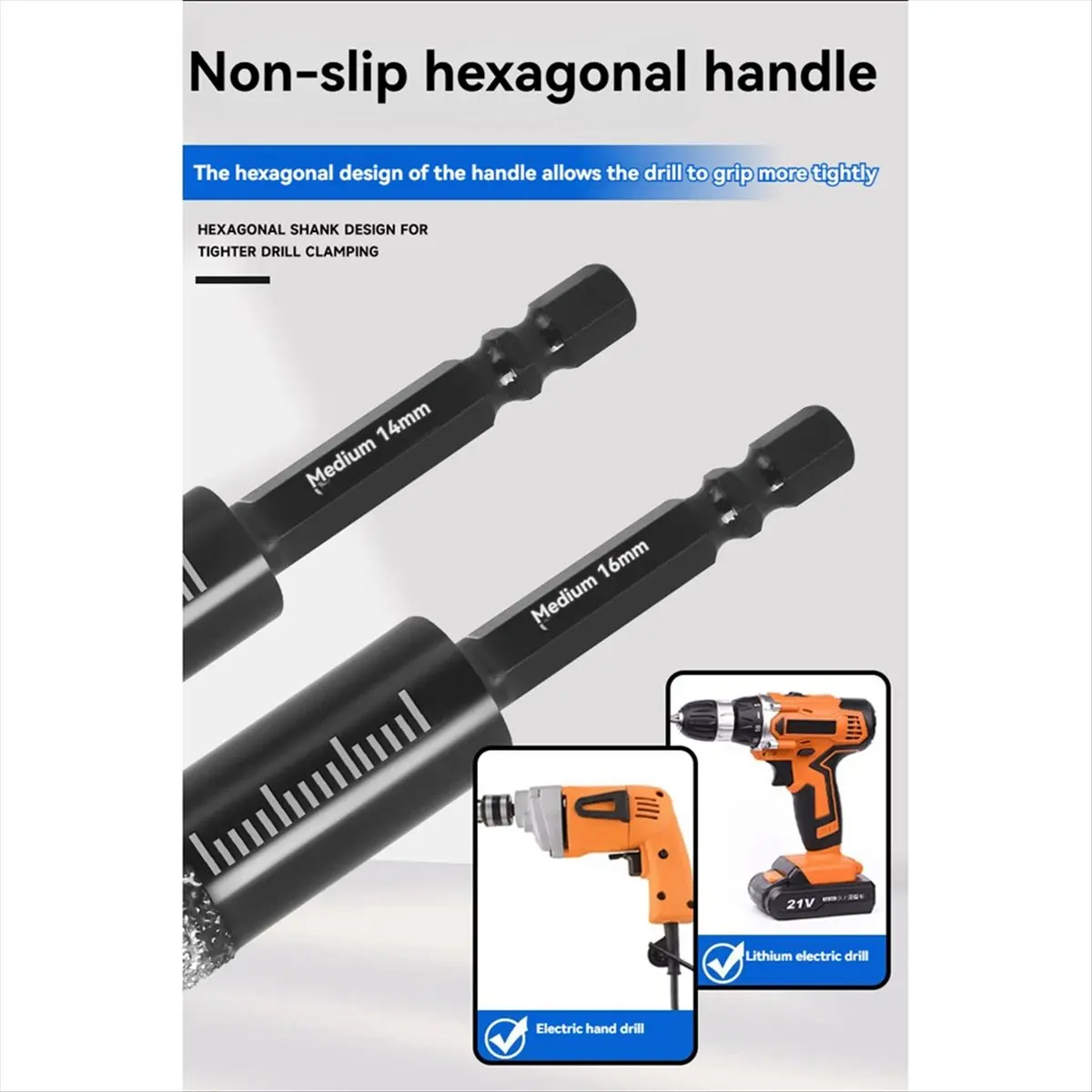 

(AIMA) Diamond Drill Bit and Grinding Rod Set 10PC for Ceramic Tile,Glass,Marble Hexagonal Shank Dry and Wet Use Size 5-16mm