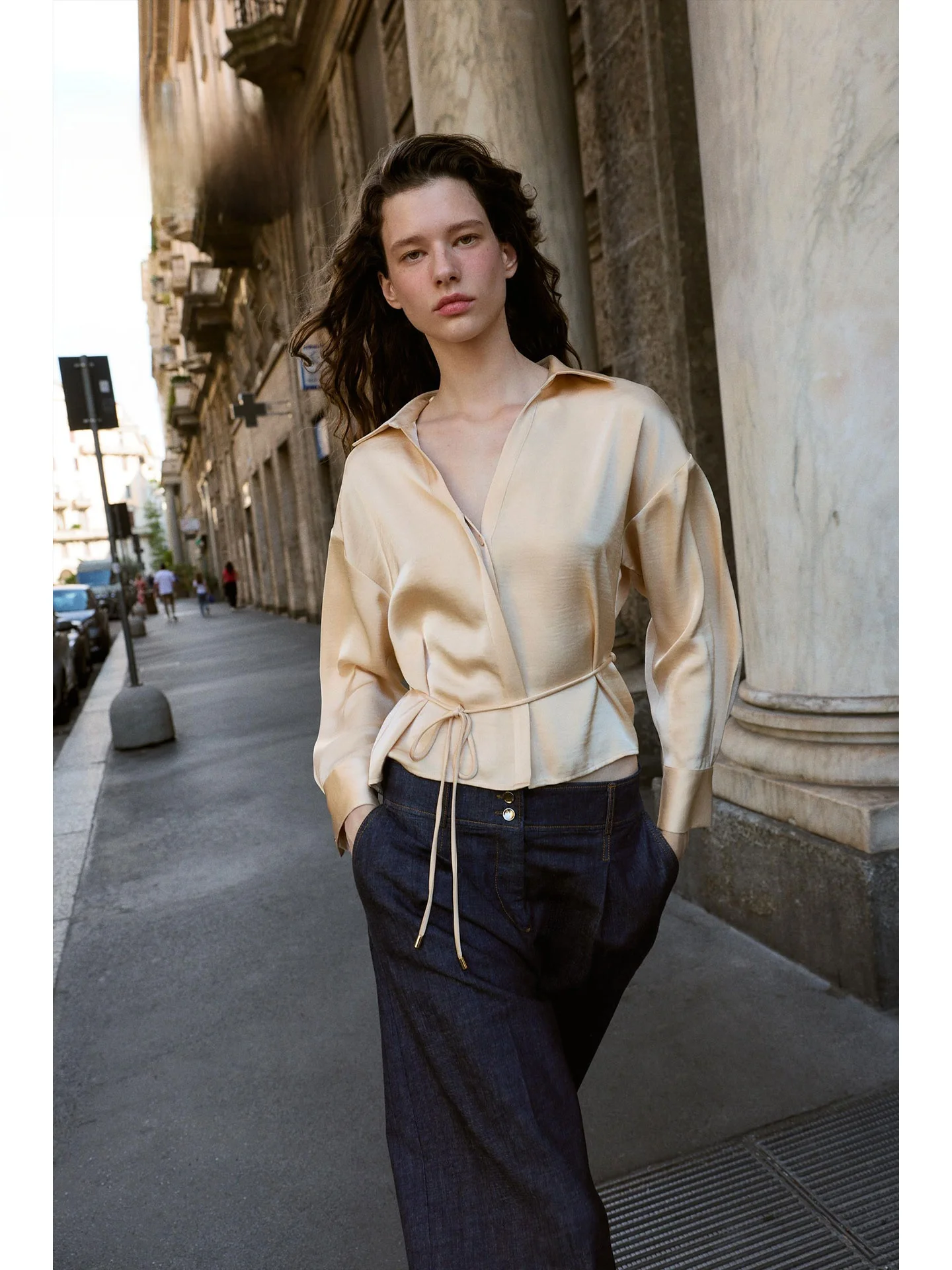 

ZAPRHA 2022, осенний новый женский повседневный шелковый атласный тонкий пояс высокого качества, прямой крой, длинный свечу Faion Sensation