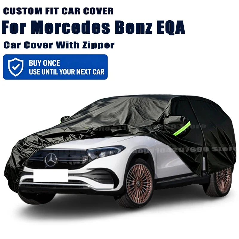 For Mercedes Benz EQA 250 300 350 Car Cover With Door Zipper Waterproof Snow Rain Sunshade Anti-UV Dustproof Outdoor Protector