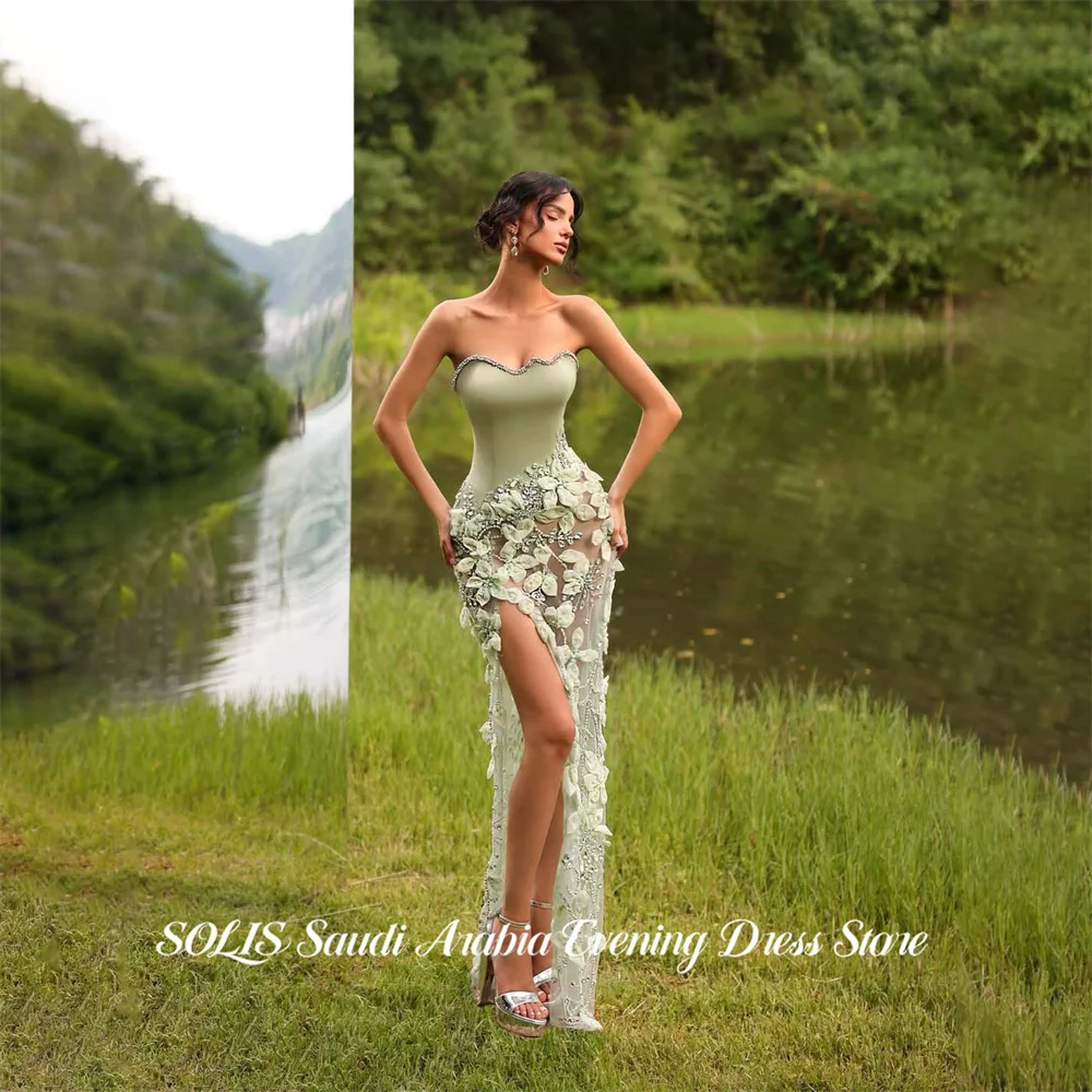 

Вечернее платье SOLIS Sage Green без бретелек с запахом на бедрах и кристаллами, на заказ, для свадьбы
