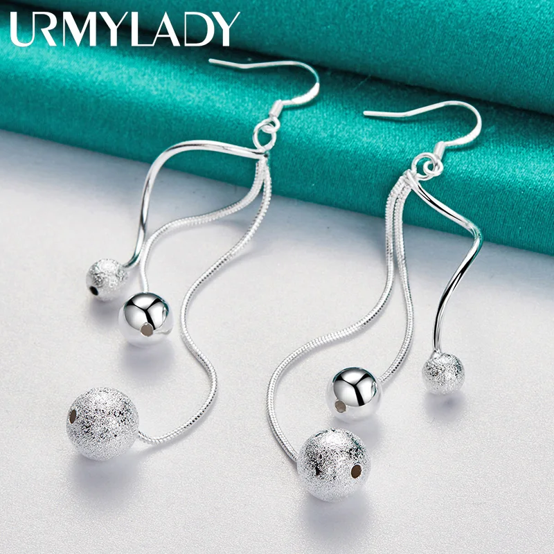 

URMYLADY 925 Sterling Silver Smooth Matte Beads Earrings For Women Fashion Wedding Engagement Jewelry