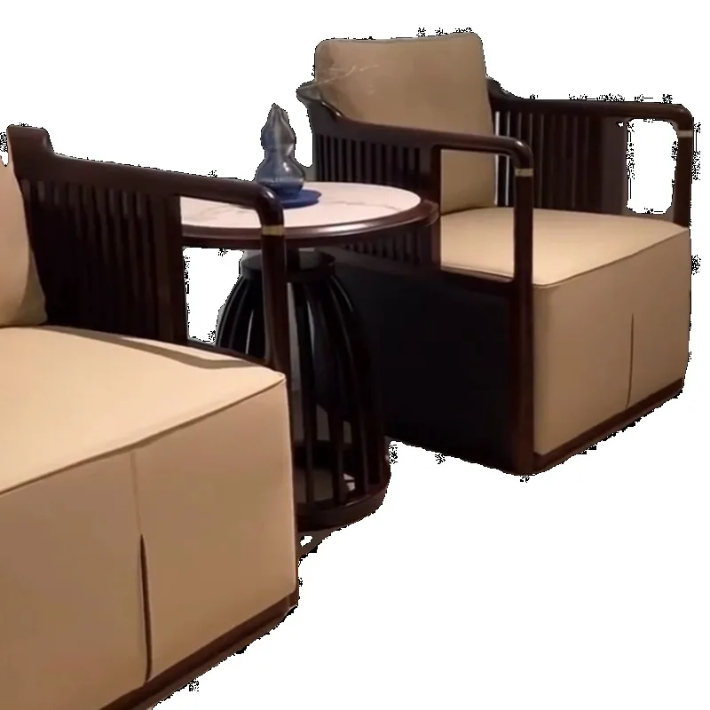 

New Chinese-style villa living room leisure chair single sofa three-piece office reception ebony furniture