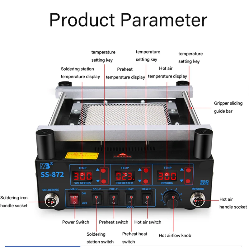 SS-872 Smd Desoldering Station 3 in 1 Hot Air Soldering Stations 605W Soldering Rework Station For Mobile Phone Pcb Repair Tools