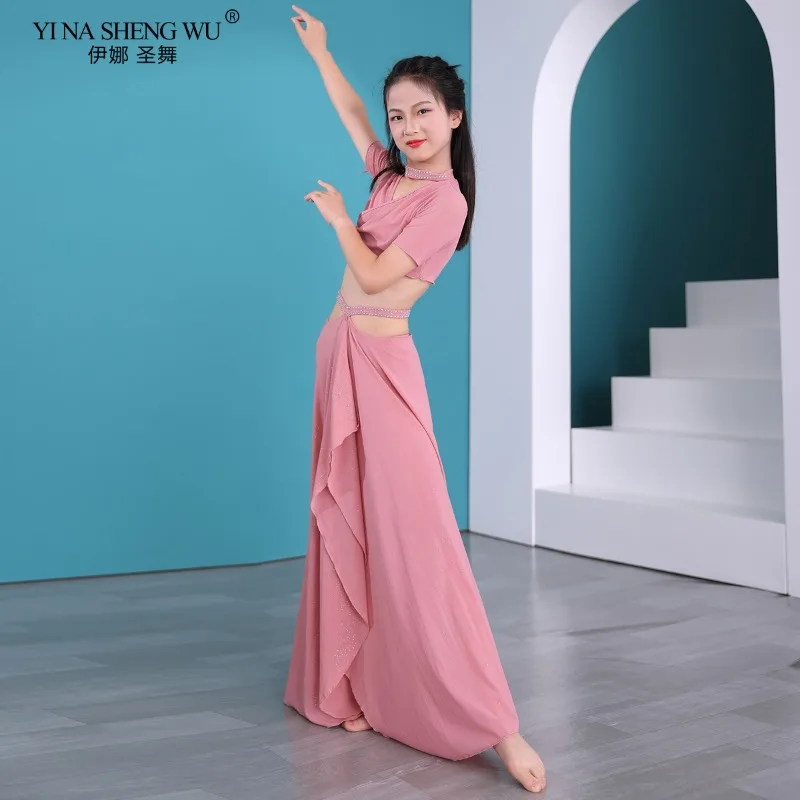 زي الرقص الشرقي، قميص الرقص للفتيات، تنورة طويلة من الشاش المائي، ملابس الممارسة، ملابس الأداء الاحترافي #3